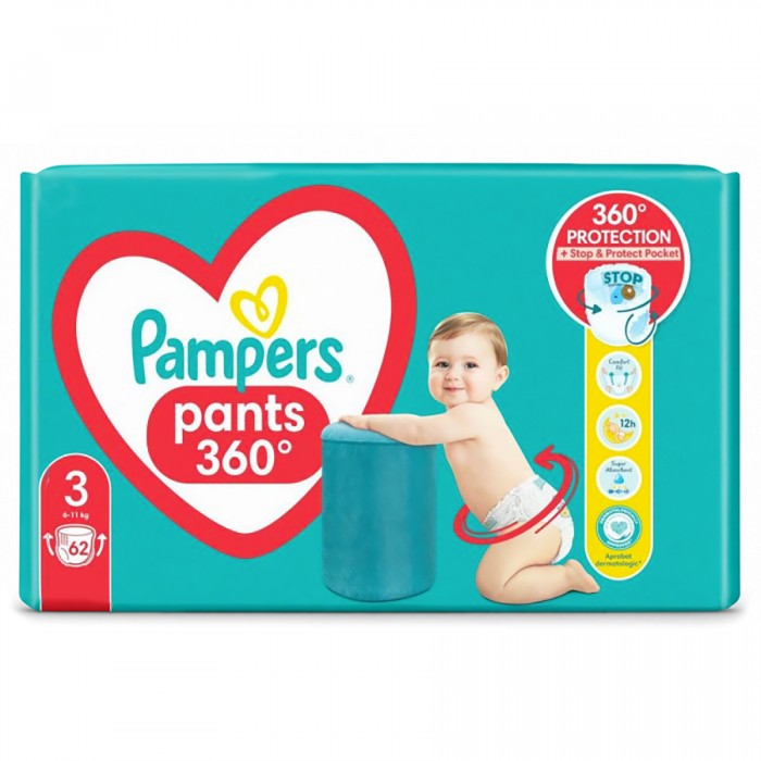 Подгузники-трусики детские Pampers Pants, размер 3 (6–11 кг), 62 шт - 